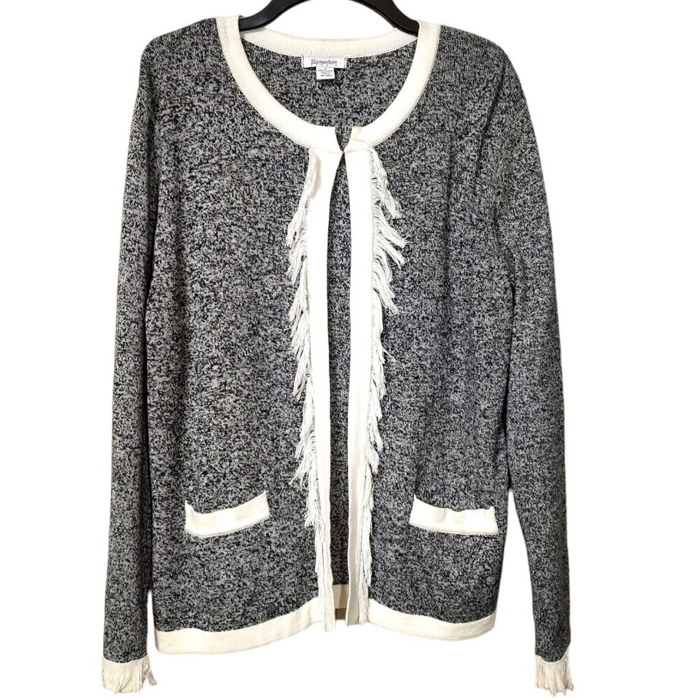 Hampshire Studio Womens Gray Open Front Cardigan Sweater Fringe Trim Size L